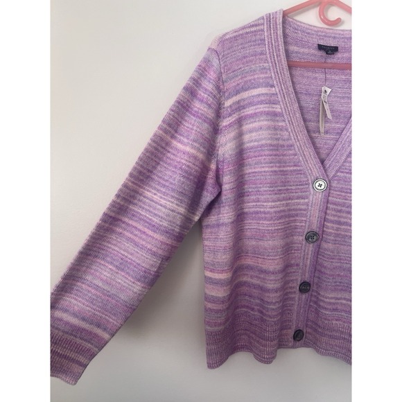 Talbots Cardigan Sweater Plus 2X Lilac Striped Button Up V Neck Long Sleeve - Picture 3 of 5